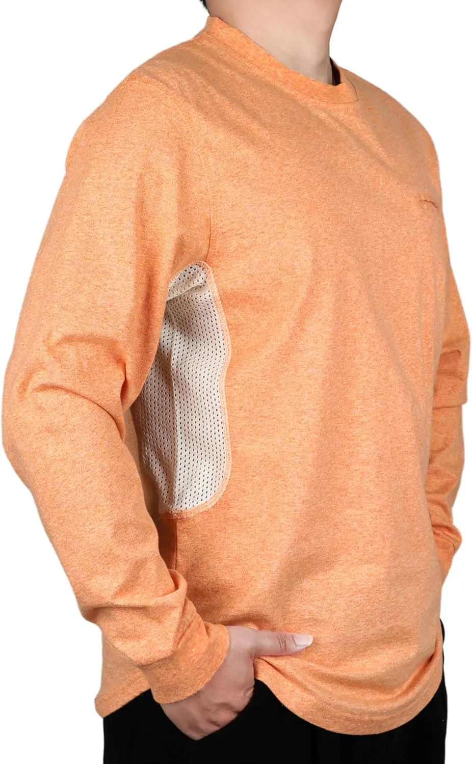 BOCOMAL FR Shirts for Summer Breathable Vented Design 6oz Heather Jersey Flame Resistant Long Sleeve Crew T Shirt