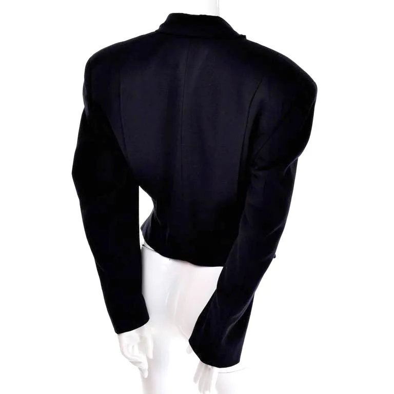 Comme des Garcons Cropped Black Wool Open Front Blazer