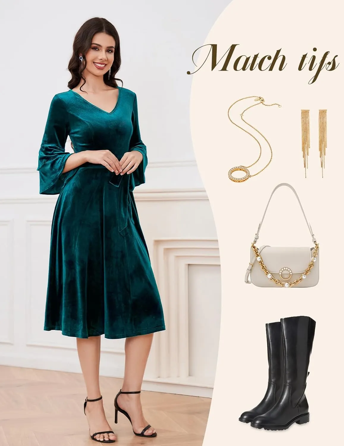 DRESSTELLS Velvet Cocktail Dress for Women, 2024 Christmas Holiday Party Long Sleeve Velour Dresses
