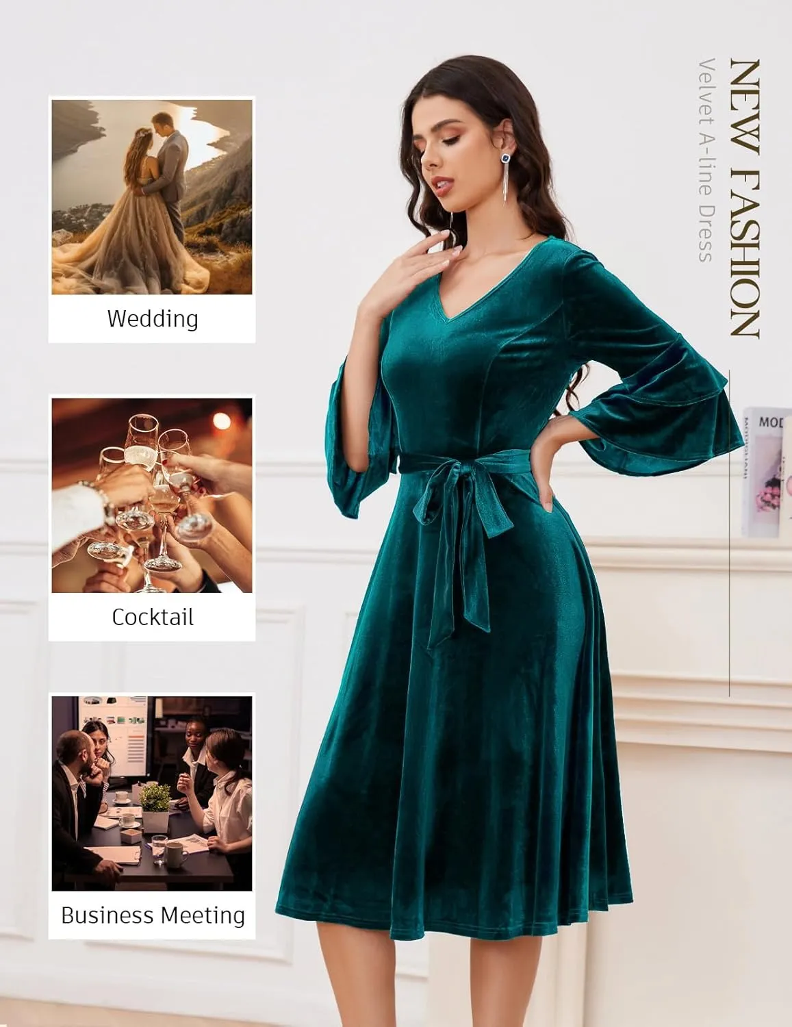 DRESSTELLS Velvet Cocktail Dress for Women, 2024 Christmas Holiday Party Long Sleeve Velour Dresses
