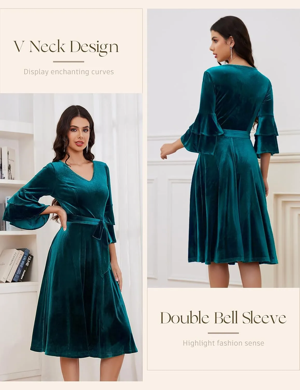DRESSTELLS Velvet Cocktail Dress for Women, 2024 Christmas Holiday Party Long Sleeve Velour Dresses