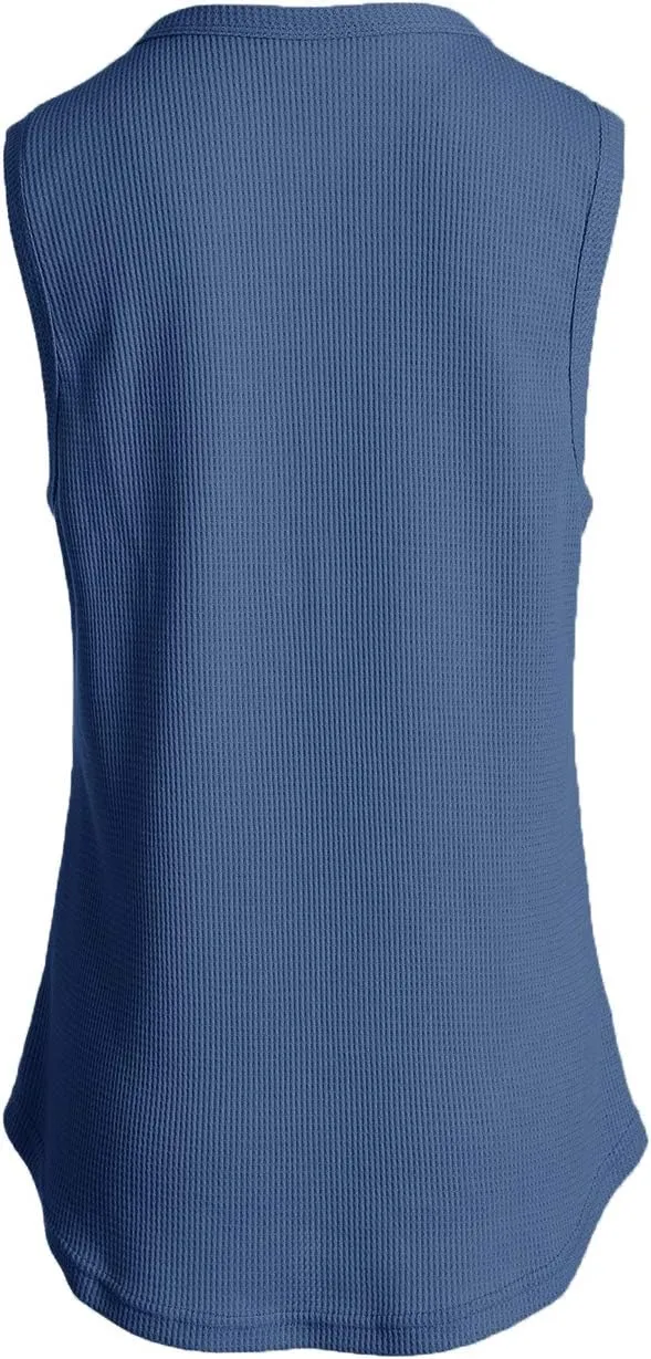Famulily Women's Flowy Waffle Knit Tank Tops Loose Button Up V Neck Henley Shirts