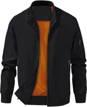 INVACHI Men's Bomber Jacket Lightweight Casual Windbreaker Spring Fall Zip Up Coat with Pocket