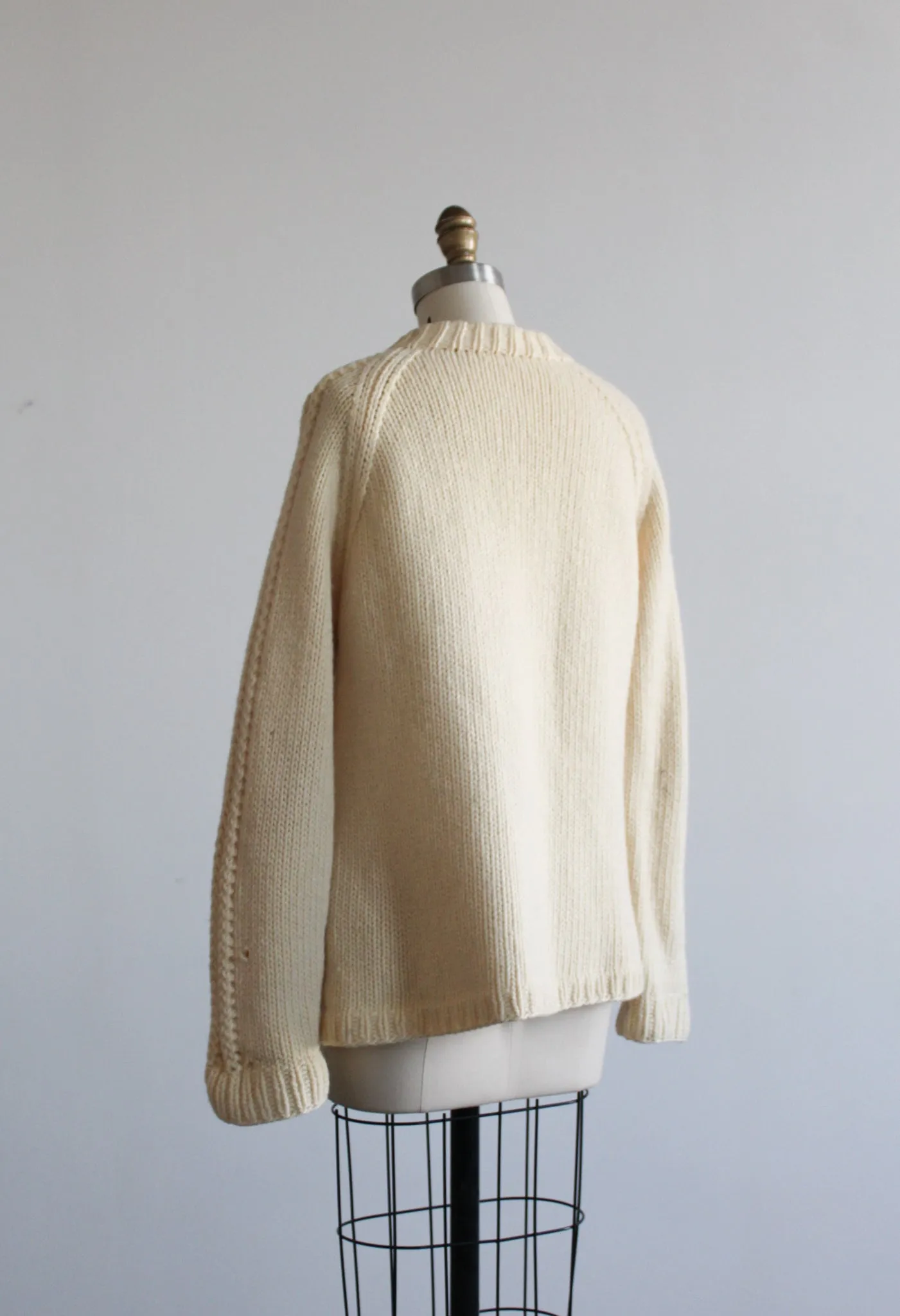 ivory wool zip-front fisherman sweater
