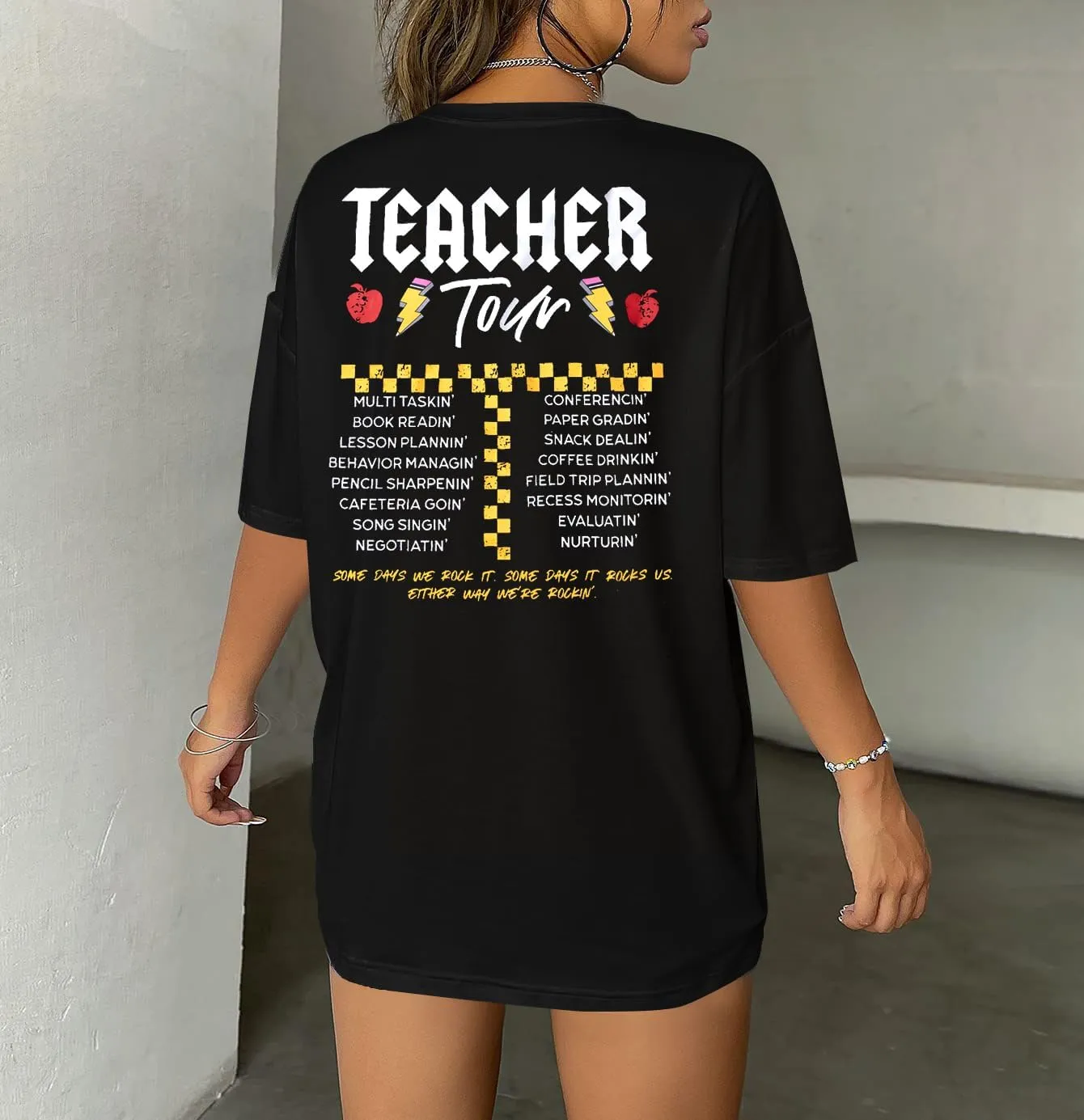 KIDDAD Teacher Shirts ABCD The Teacher Tour Tshirt Oversized Funny Graphic Tee Summer Casual Short Sleeve Tops