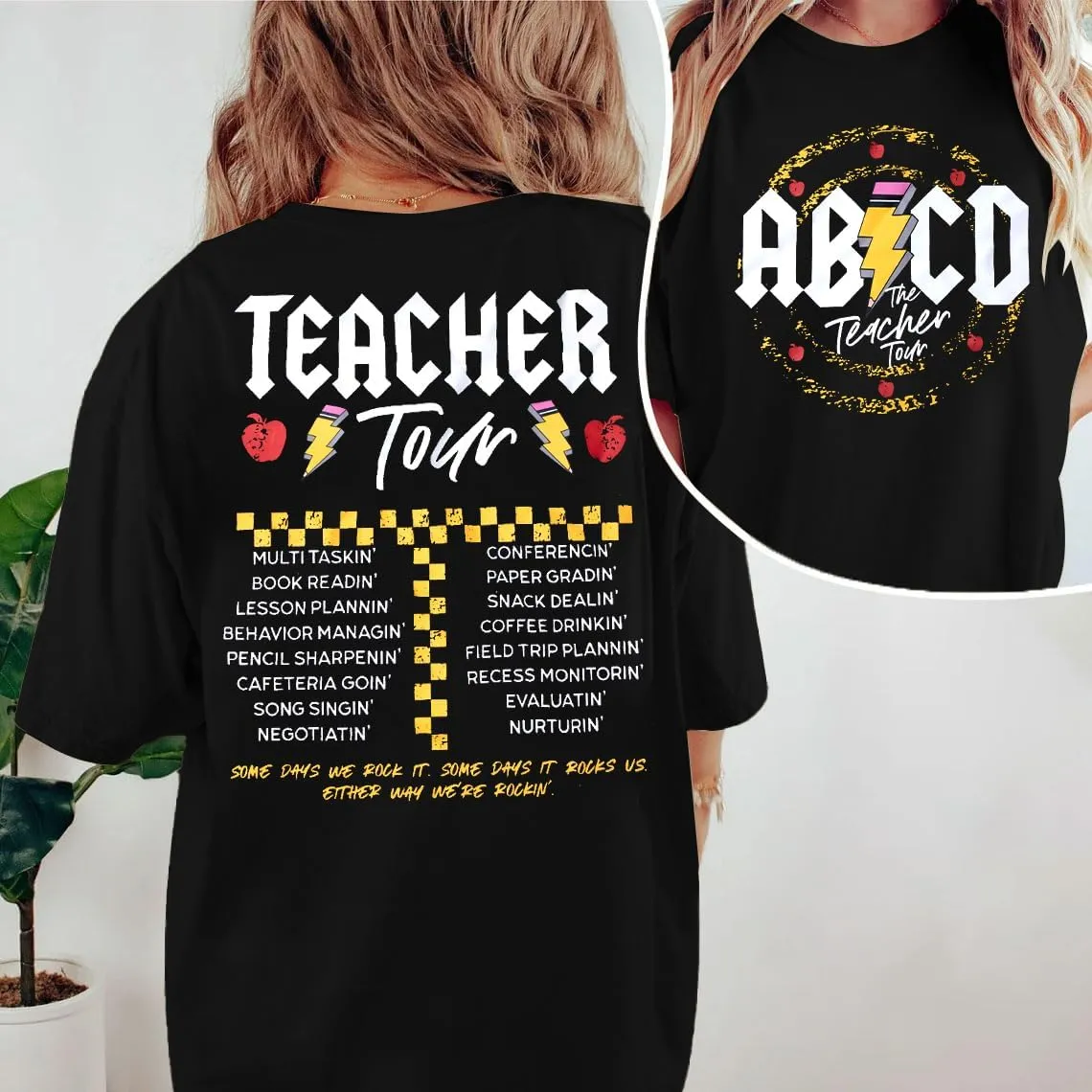 KIDDAD Teacher Shirts ABCD The Teacher Tour Tshirt Oversized Funny Graphic Tee Summer Casual Short Sleeve Tops