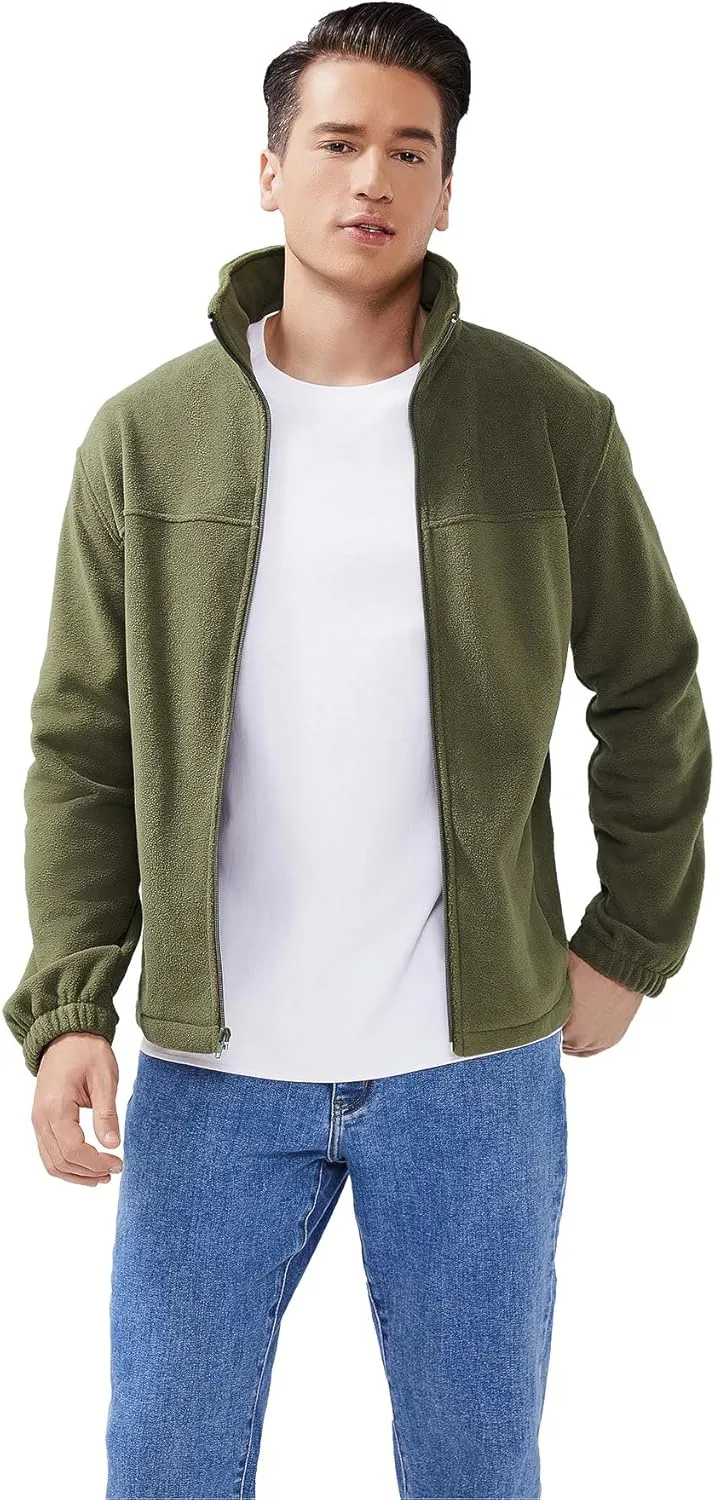 Men's Casual Outdoor Fleece Zip Jacket Long Sleeve Warm Winter Coat for Men with Zip Pocket
