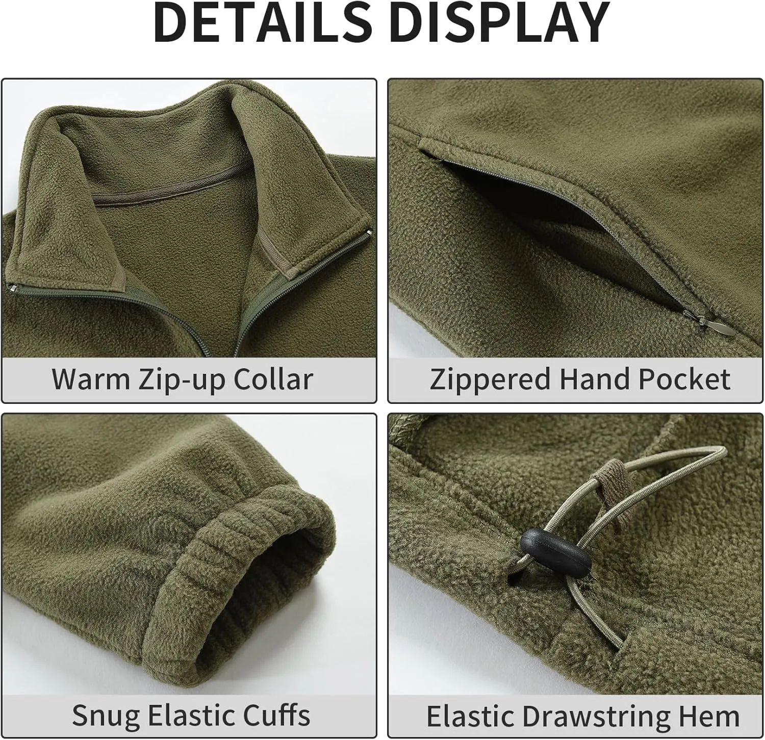 Men's Casual Outdoor Fleece Zip Jacket Long Sleeve Warm Winter Coat for Men with Zip Pocket