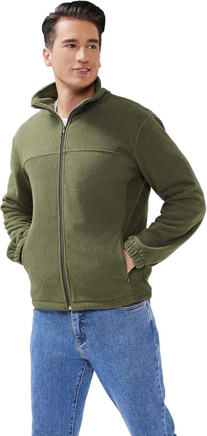 Men's Casual Outdoor Fleece Zip Jacket Long Sleeve Warm Winter Coat for Men with Zip Pocket