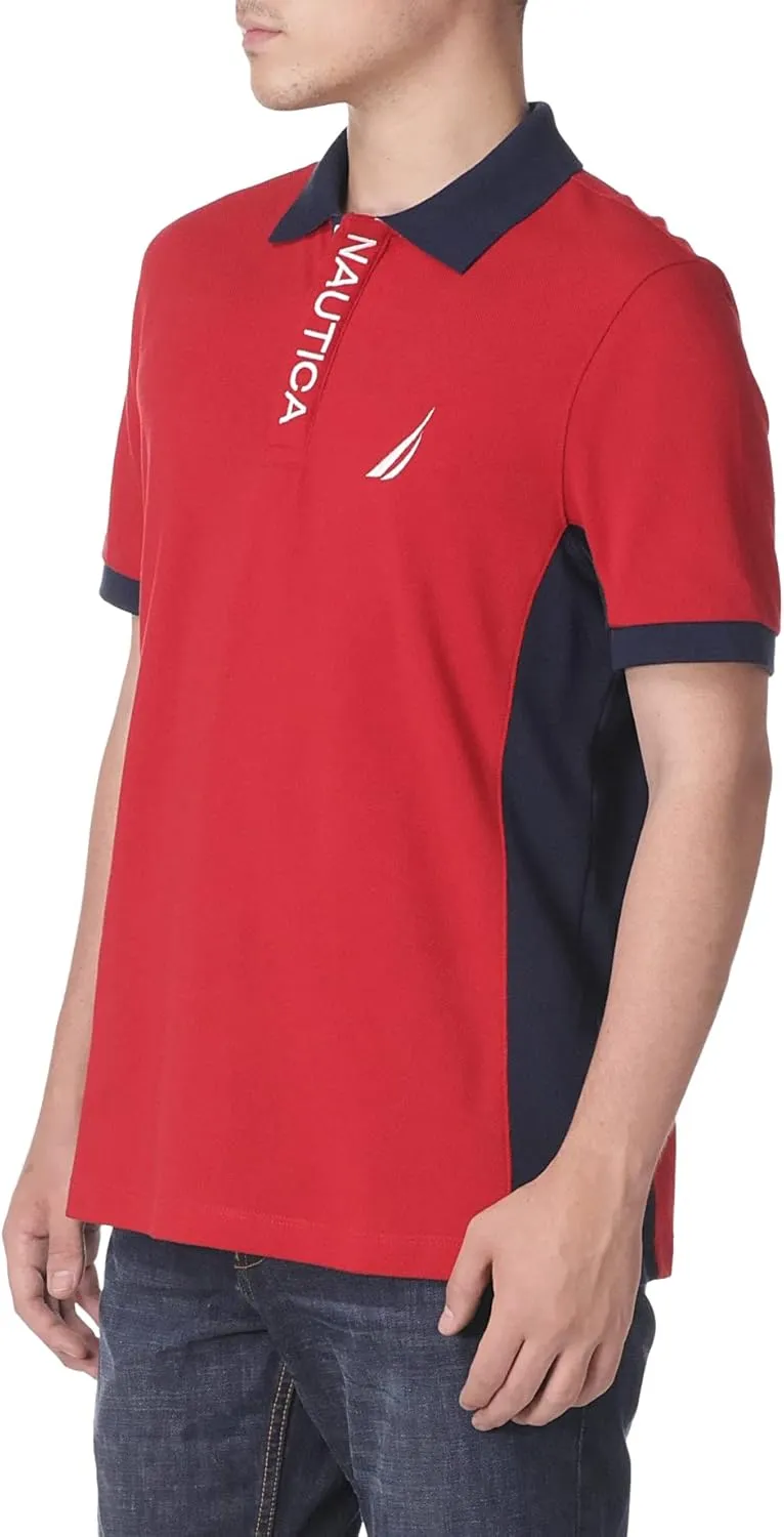 Nautica Men's Short Sleeve Color Block Performance Pique Polo Shirt