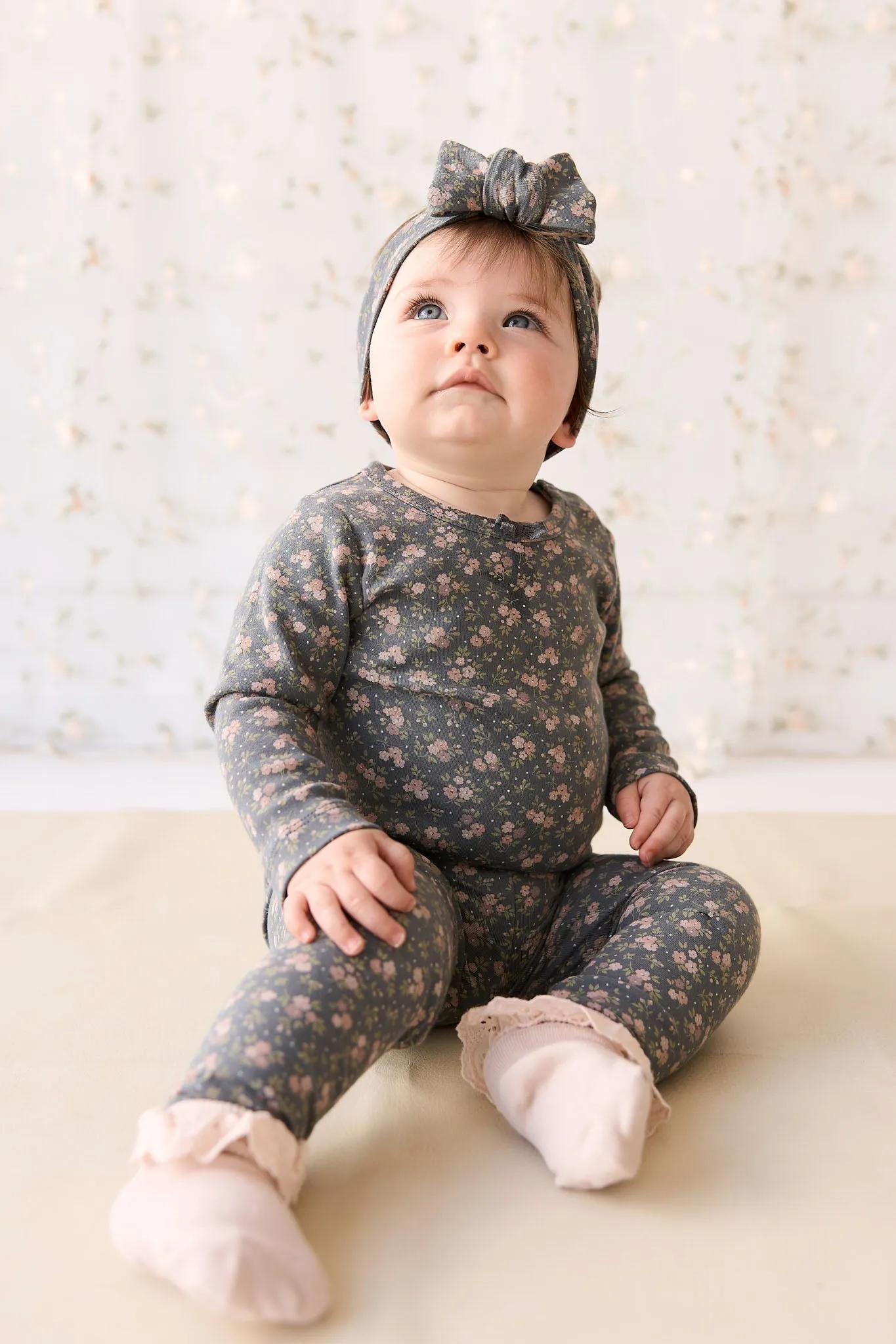 Organic Cotton Long Sleeve Bodysuit - Rosalie Floral Lava