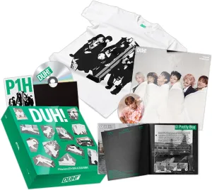 P1Harmony - 8th Mini Album [DUH!] (MD/Plain White T Ver.) Out Box   T-Shirt   Photo Book   CD-R   Sticker   Selfie Photo Card   Folded Poster   3 Extra Photocards