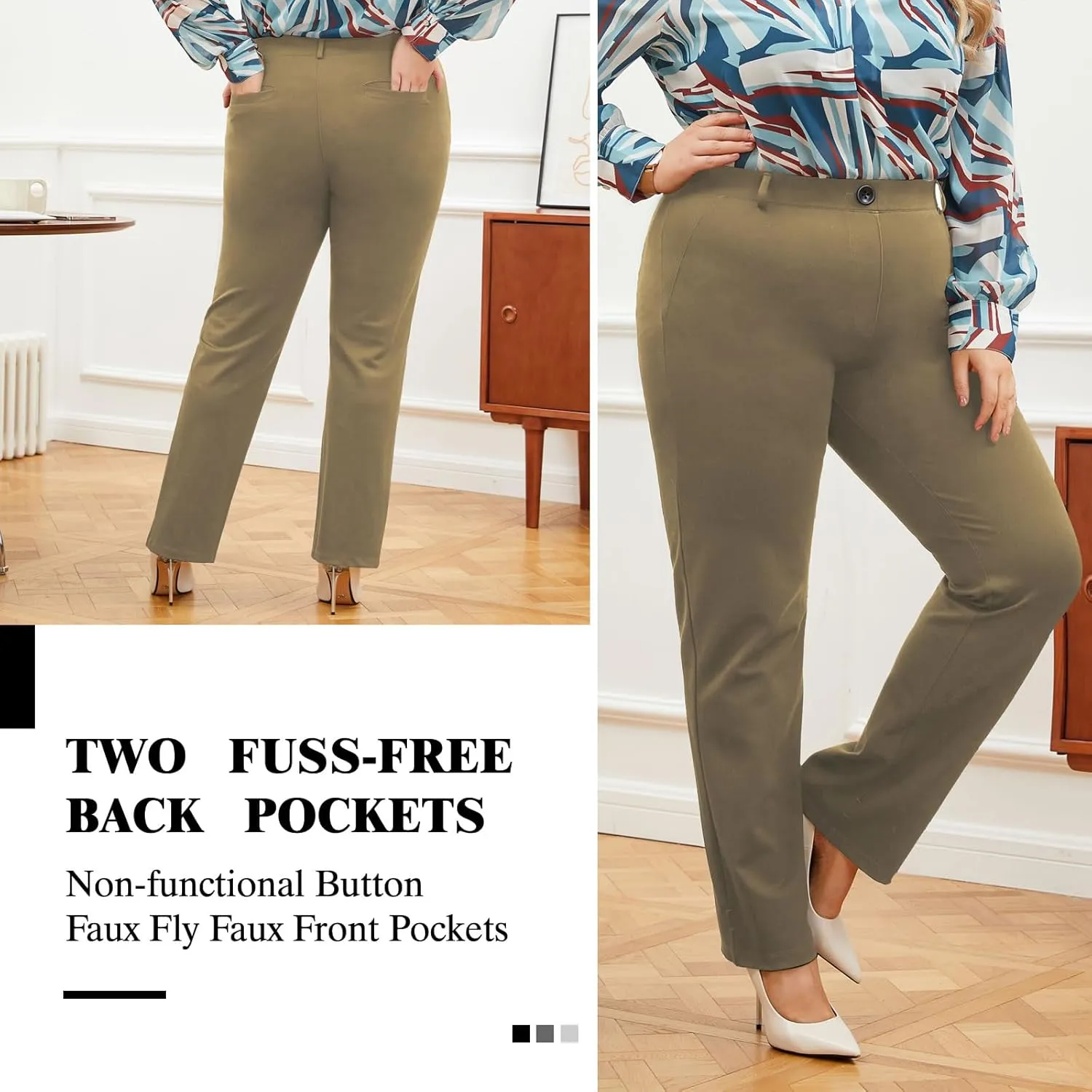 Plus Size Women's Straight-Leg Dress Pants - Slacks for Business Casual,Work Clothes for Office