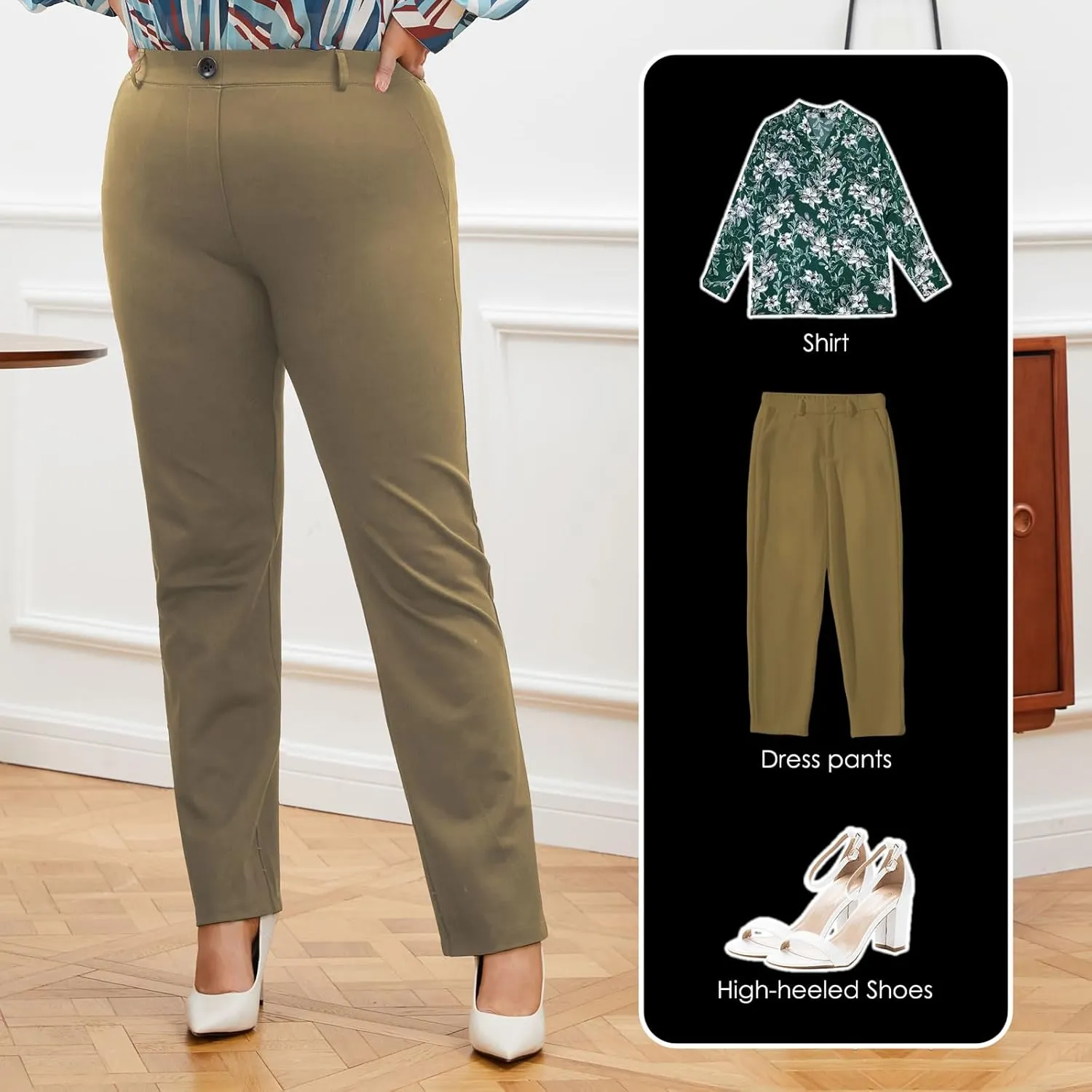 Plus Size Women's Straight-Leg Dress Pants - Slacks for Business Casual,Work Clothes for Office