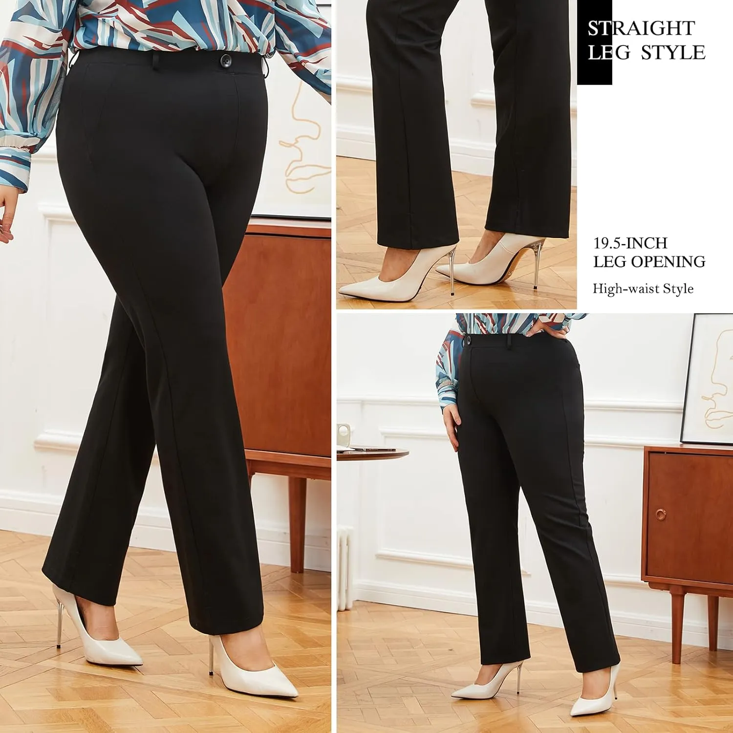 Plus Size Women's Straight-Leg Dress Pants - Slacks for Business Casual,Work Clothes for Office