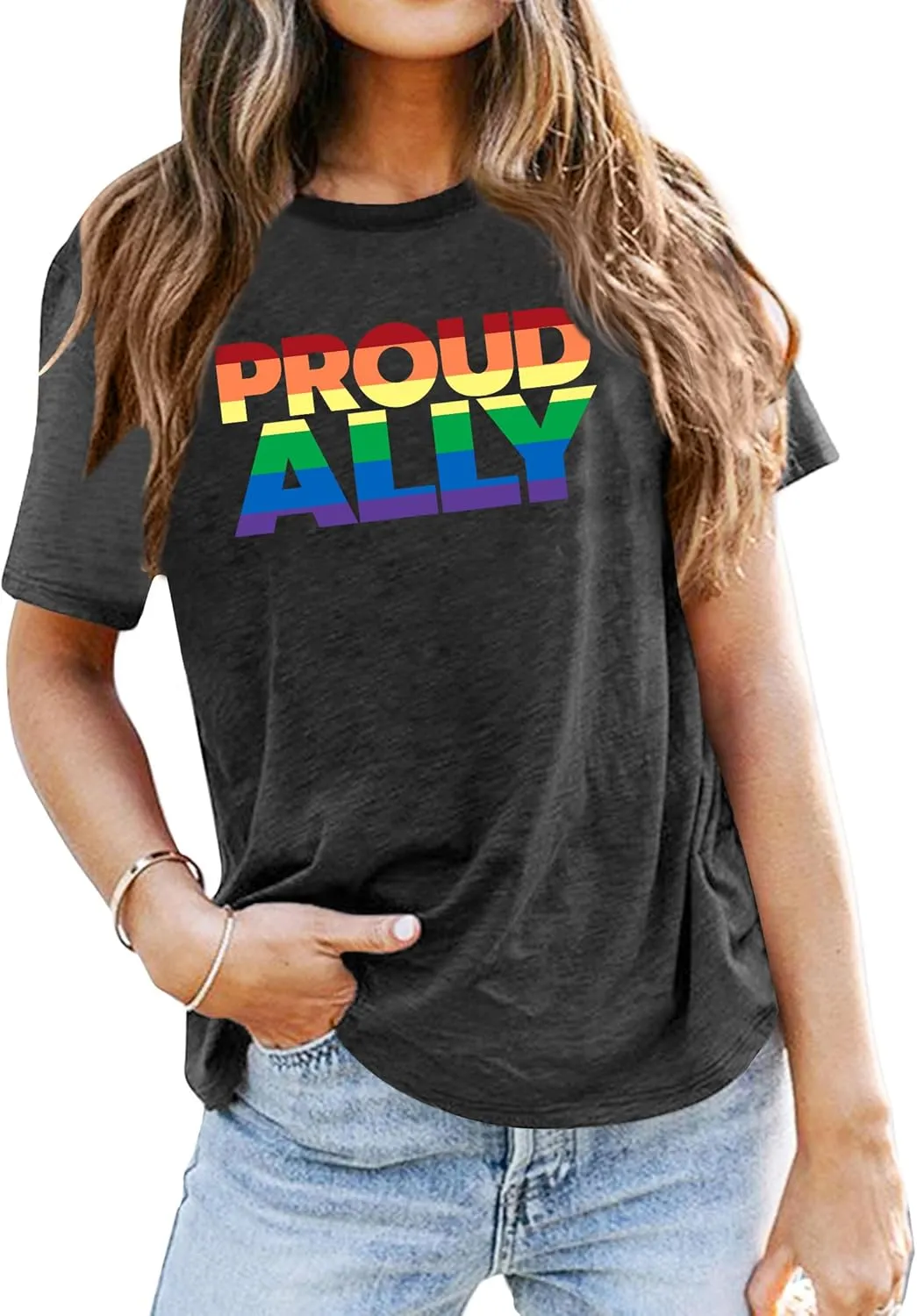 Proud Ally Shirt Women Pride Shirts Rainbow Graphic Tees LGBT Equality Tshirt Casual Holiday Tops