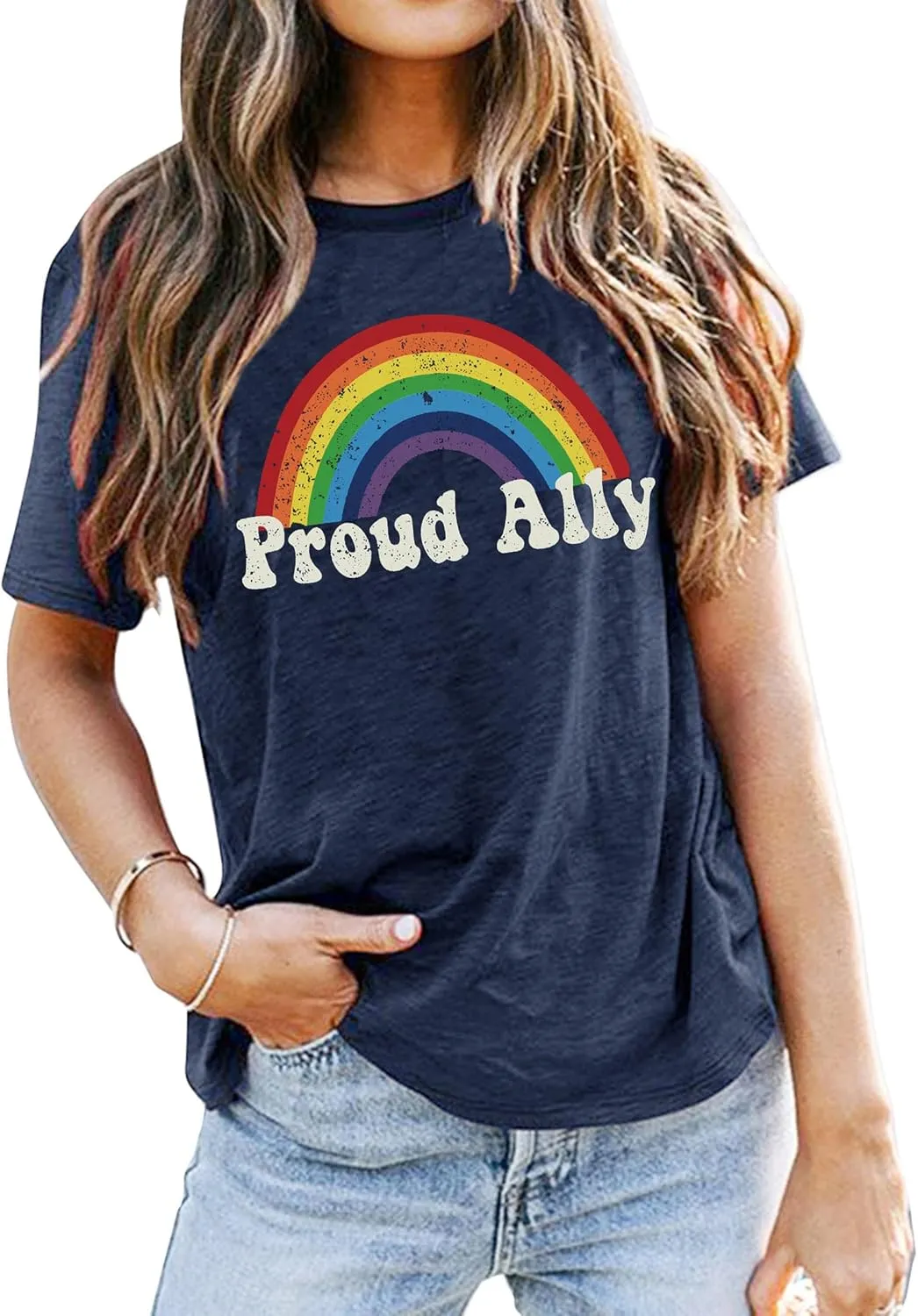 Proud Ally Shirt Women Pride Shirts Rainbow Graphic Tees LGBT Equality Tshirt Casual Holiday Tops