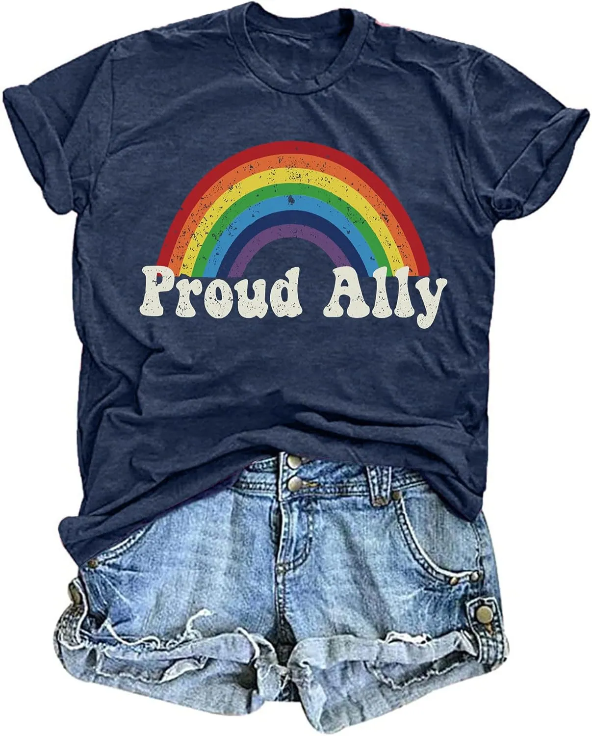 Proud Ally Shirt Women Pride Shirts Rainbow Graphic Tees LGBT Equality Tshirt Casual Holiday Tops