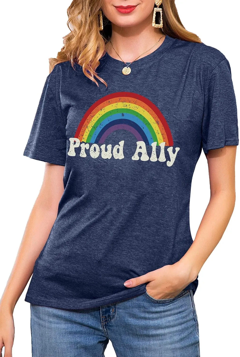 Proud Ally Shirt Women Pride Shirts Rainbow Graphic Tees LGBT Equality Tshirt Casual Holiday Tops