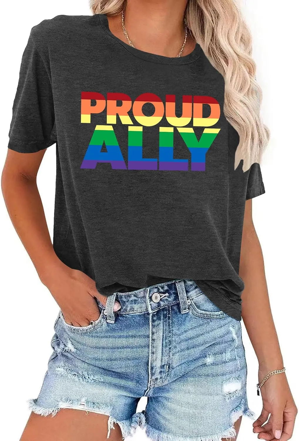Proud Ally Shirt Women Pride Shirts Rainbow Graphic Tees LGBT Equality Tshirt Casual Holiday Tops