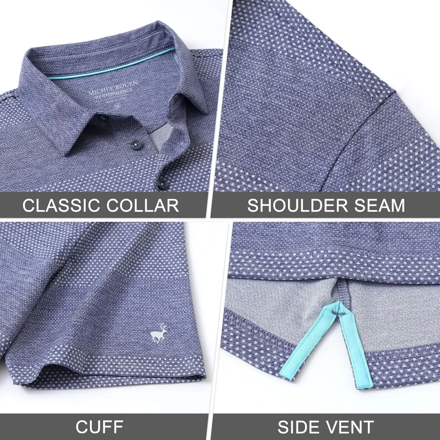 Rouen Golf Shirts for Men Dry Fit Short Sleeve Performance Moisture Wicking Casual Texture Heather Jacquard Mens Polo Shirts