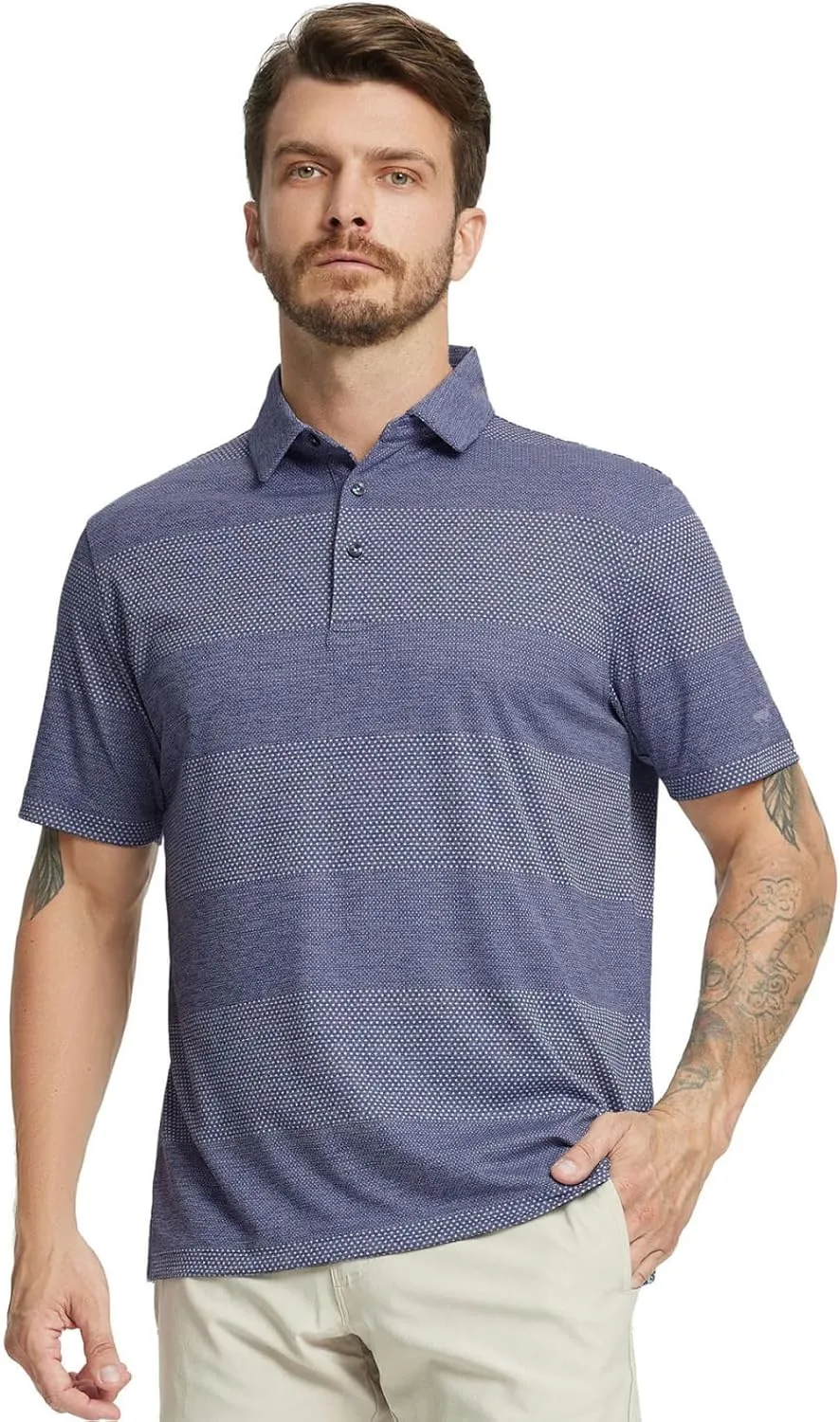 Rouen Golf Shirts for Men Dry Fit Short Sleeve Performance Moisture Wicking Casual Texture Heather Jacquard Mens Polo Shirts
