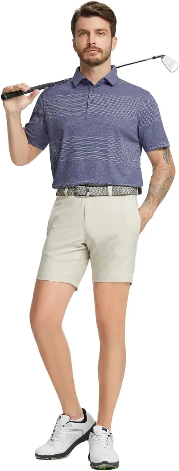 Rouen Golf Shirts for Men Dry Fit Short Sleeve Performance Moisture Wicking Casual Texture Heather Jacquard Mens Polo Shirts
