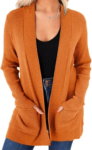 Saodimallsu Women's Open Front Cardigan Sweater Chunky Soft Knit Casual Long Sleeve Sweaters Solid Loose with Pocket