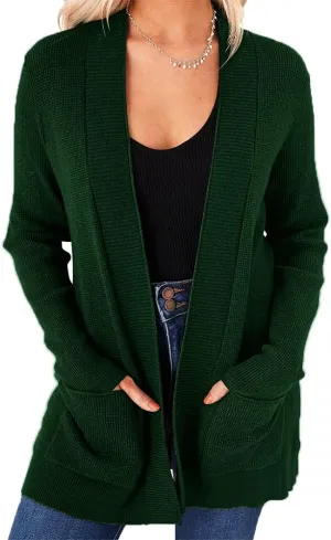 Saodimallsu Women's Open Front Cardigan Sweater Chunky Soft Knit Casual Long Sleeve Sweaters Solid Loose with Pocket