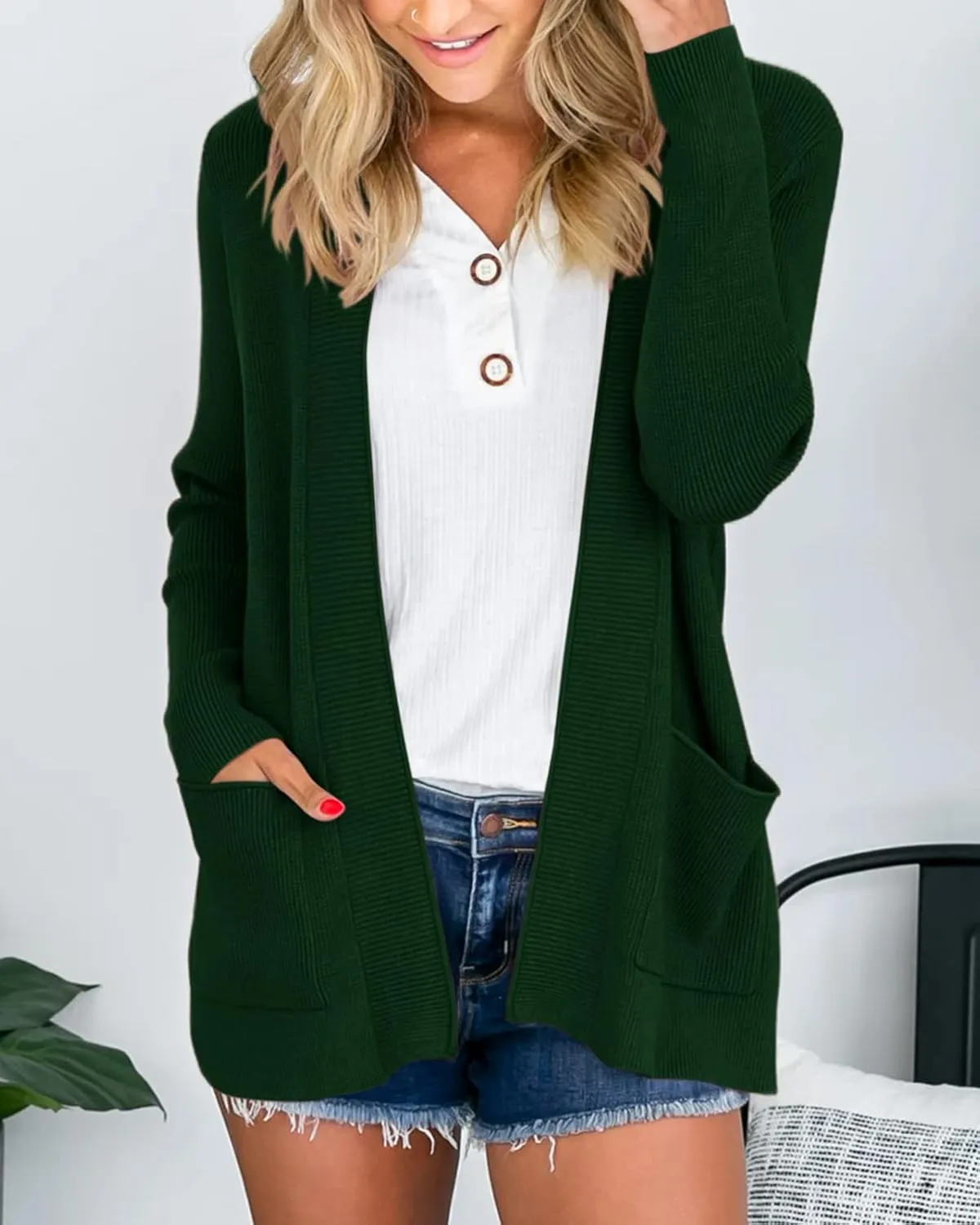 Saodimallsu Women's Open Front Cardigan Sweater Chunky Soft Knit Casual Long Sleeve Sweaters Solid Loose with Pocket
