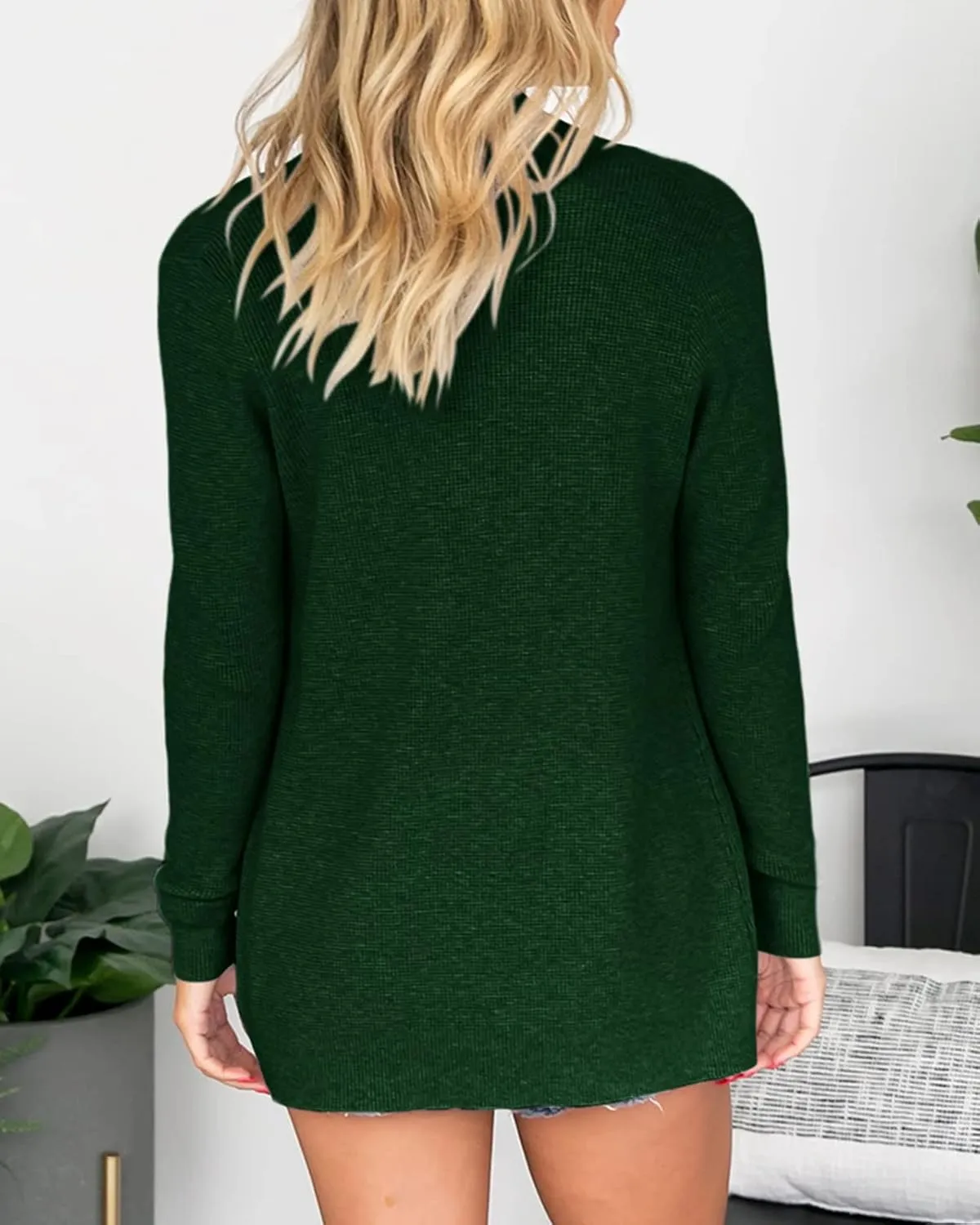 Saodimallsu Women's Open Front Cardigan Sweater Chunky Soft Knit Casual Long Sleeve Sweaters Solid Loose with Pocket
