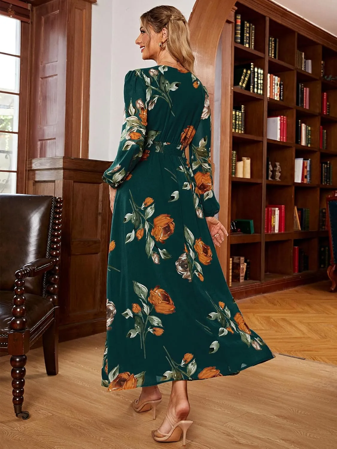 Simplee Women's Boho Floral Maxi Dress Flowy Casual V Neck Short Sleeve Wedding Guest Holiday Beach Long Dress