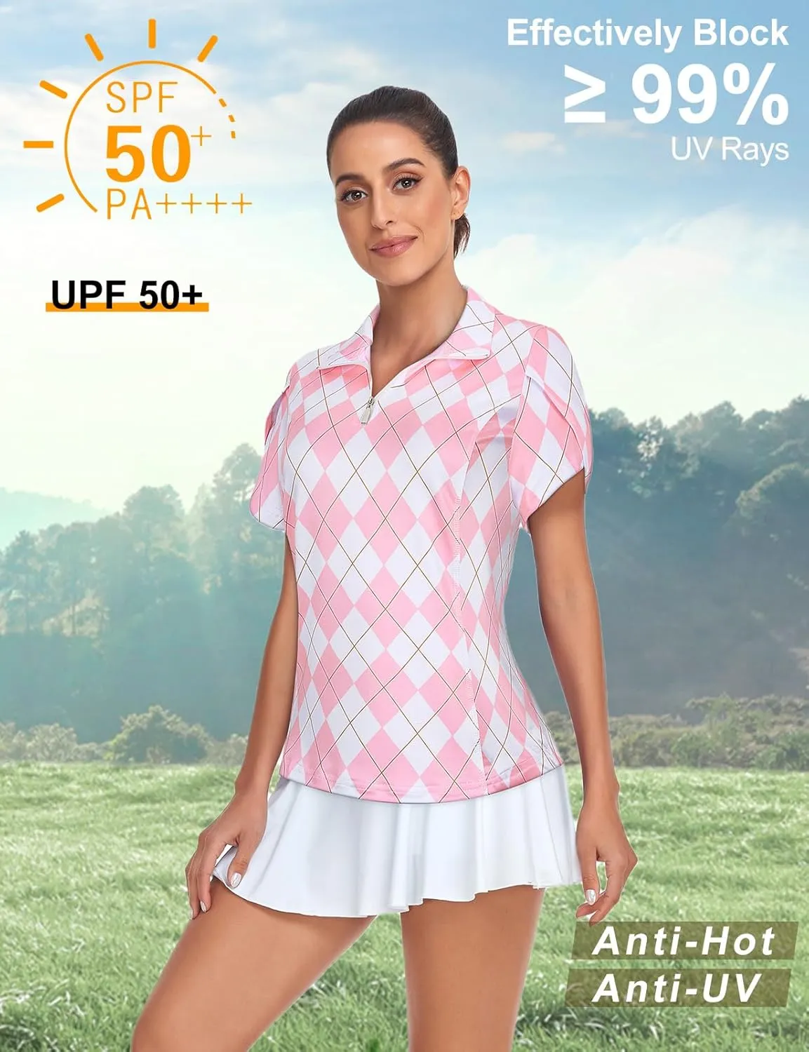 Tanst Sky Womens Golf Shirts Zip Up Overlap Short Sleeve Workout Tops Quick Dry Tennis Shirt