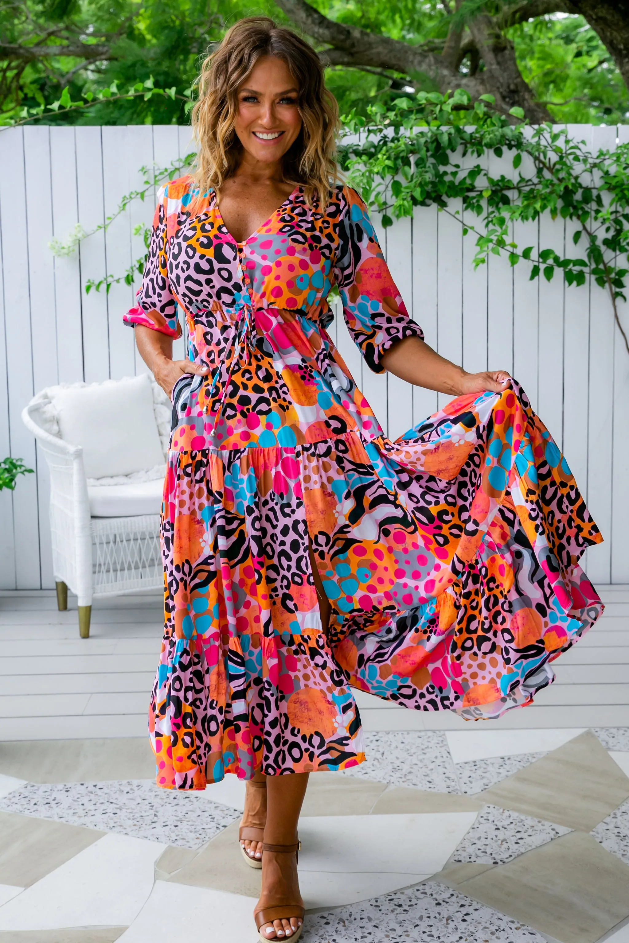 Teagan Maxi Dress in Kasey Rainbow Winter Fierce