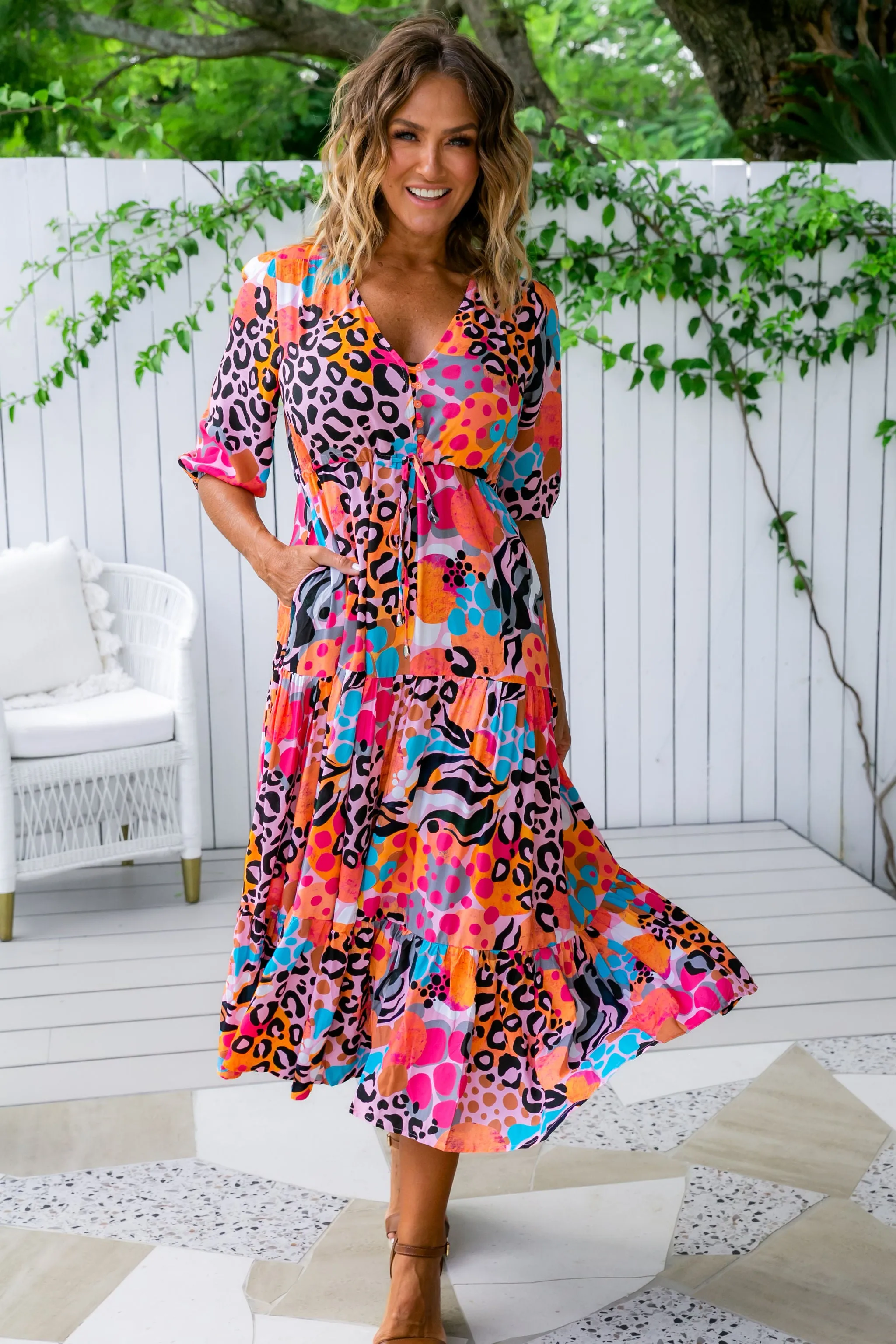 Teagan Maxi Dress in Kasey Rainbow Winter Fierce