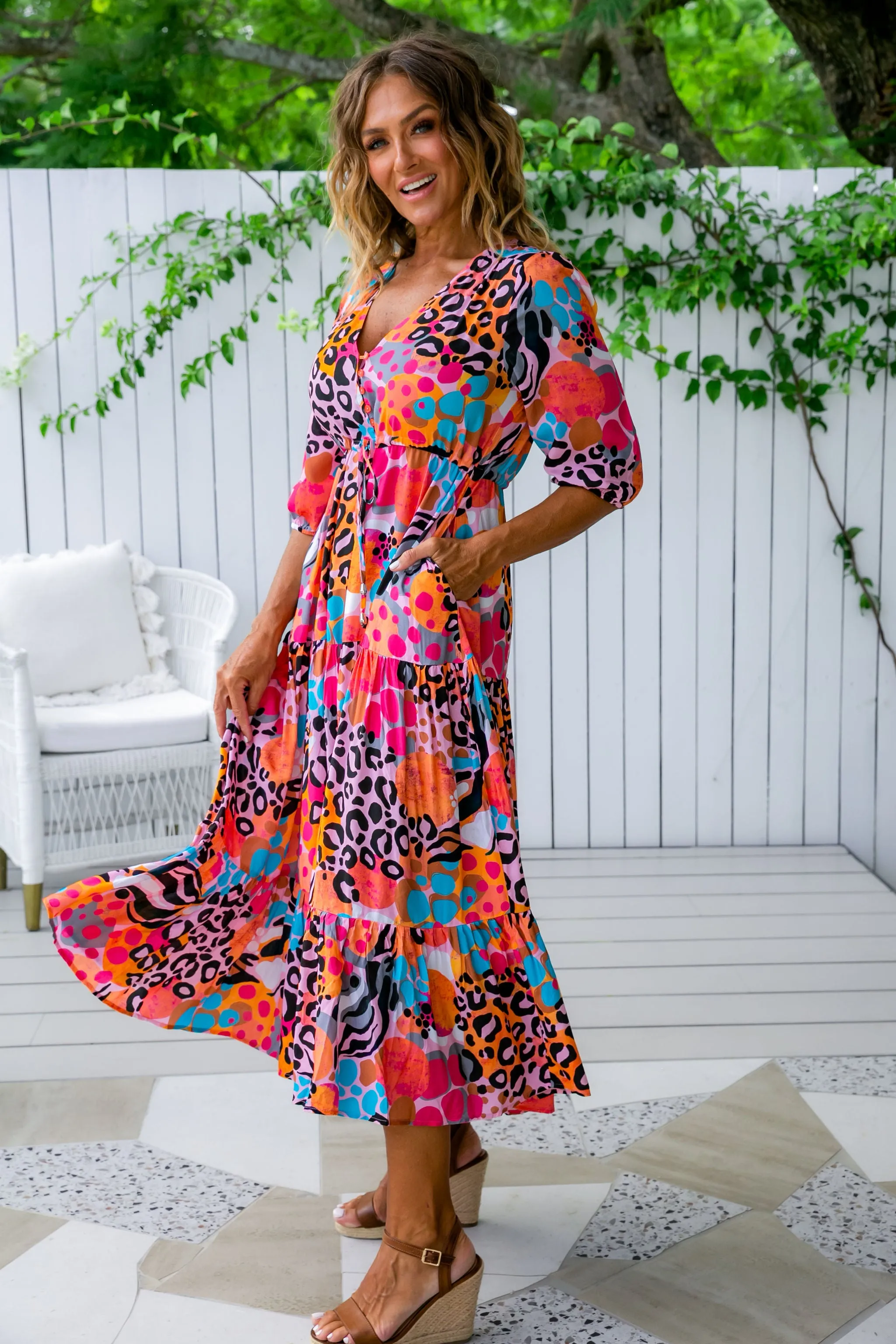 Teagan Maxi Dress in Kasey Rainbow Winter Fierce