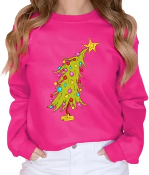 VKEGNIO Christmas Sweatshirts for Women Retro Lights Christmas Tree Graphic Long Sleeve Shirt Xmas Holiday Party Pullover Top